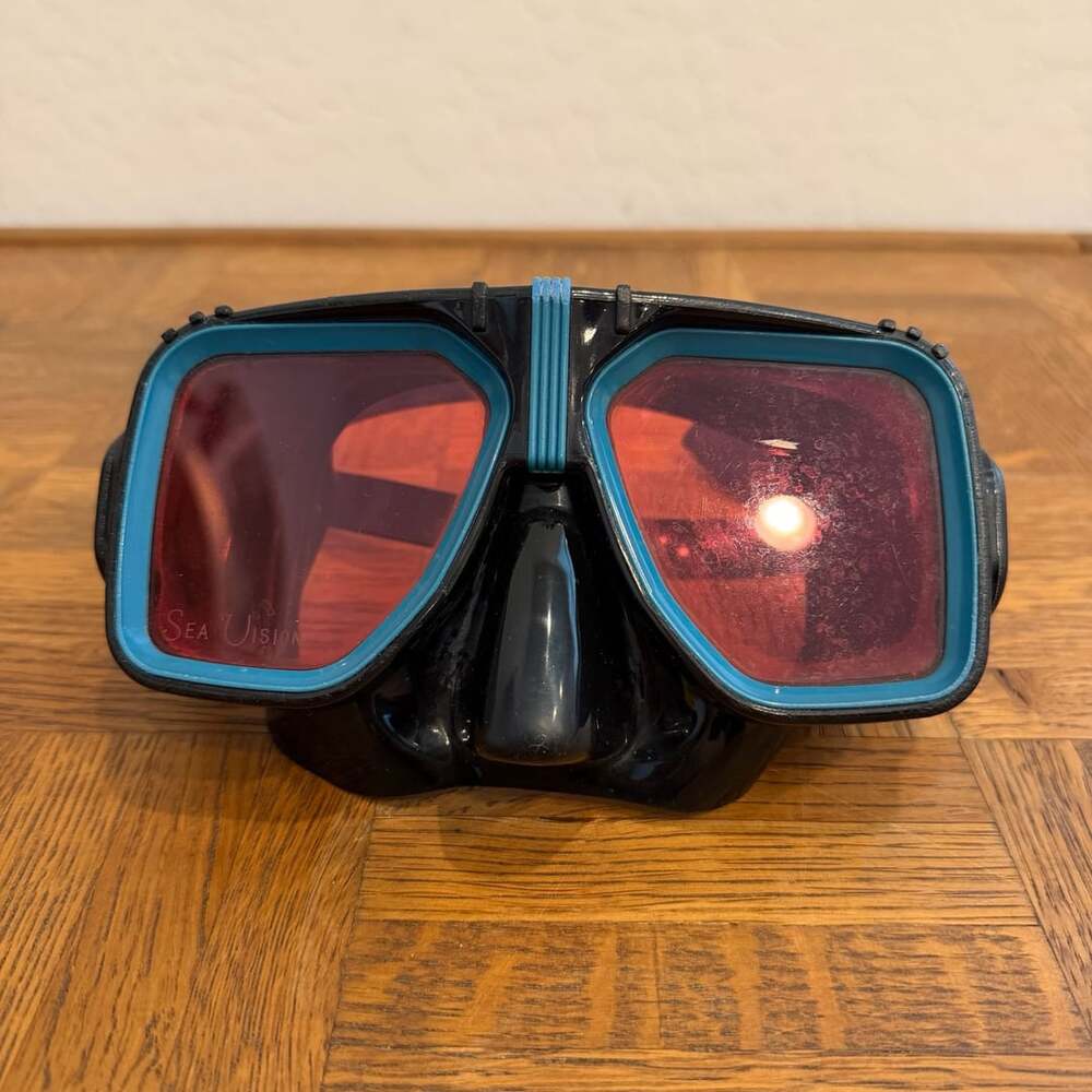 SeaVision Legacy Scuba Diving Mask Black And Blue With Pink Tinted Lenses